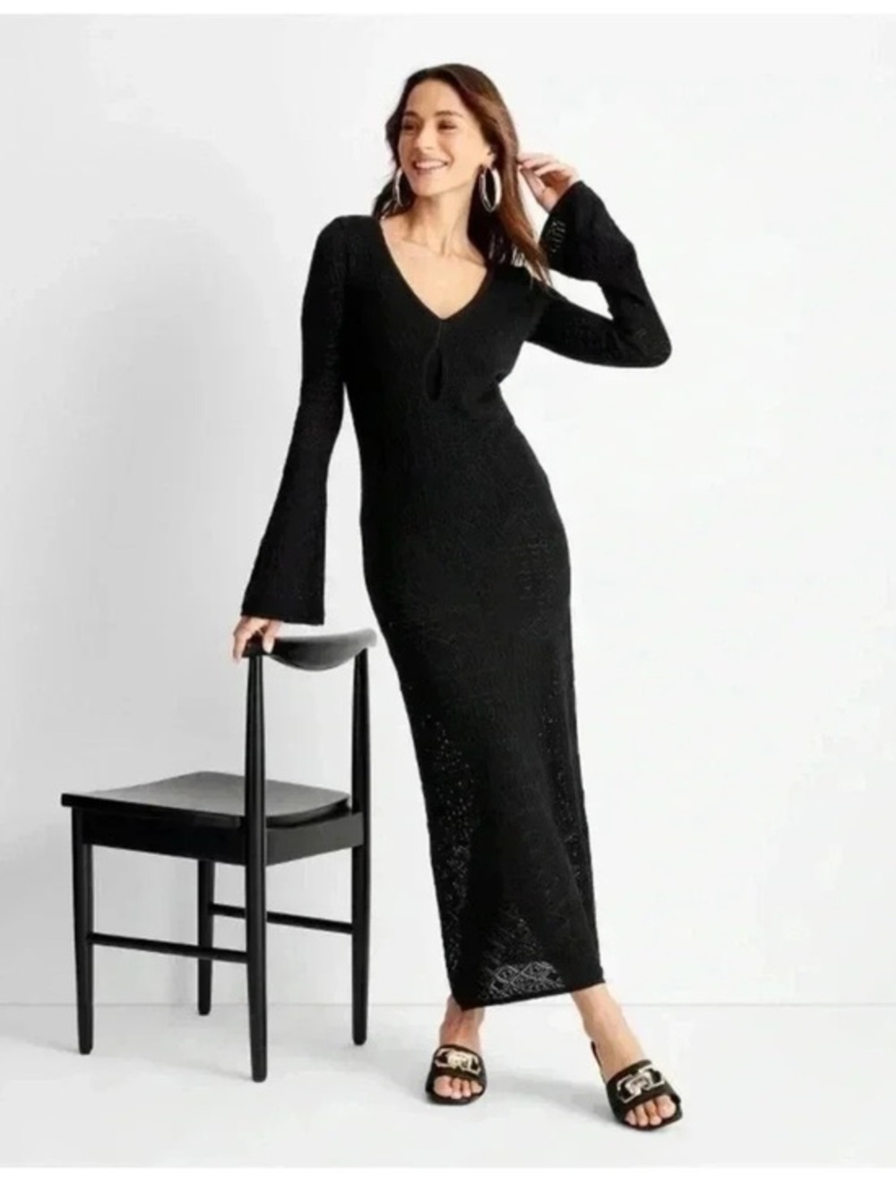 NWT Future Collective with Jenny Lopez Long-Sleeve Open-Work Stitch Midi Dress